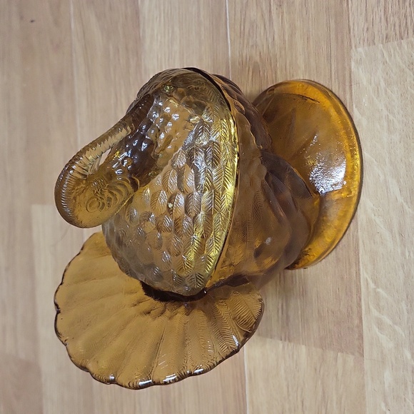 LVintage Amber Glass Turkey on Nest Compote Candy Dish MCM Glassware - Picture 7 of 7